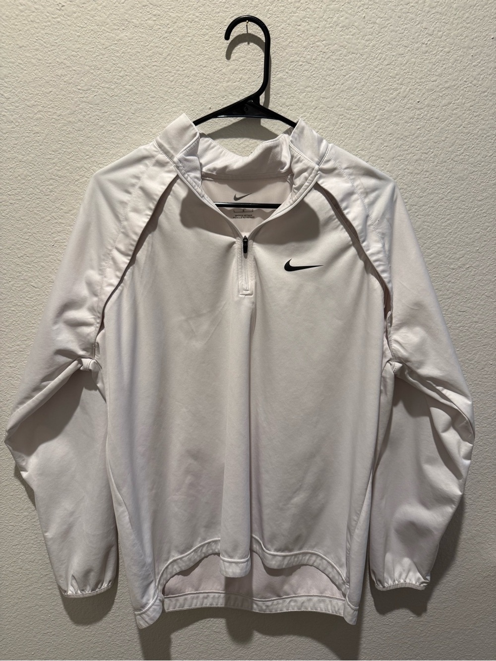 Nike White Custom Cotton Bowl Quarter-Zip Performance Pullover with Black Swoosh